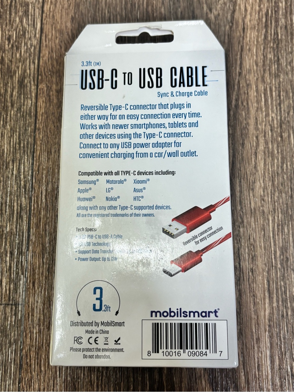 Mobilsmart LED Light-Up USB to USB-C Cable (Red) - Picture 3 of 4